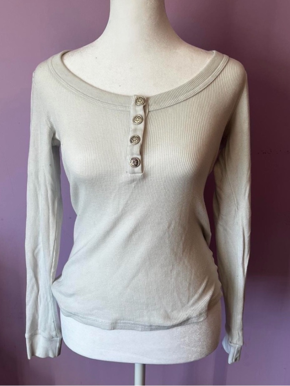 Bebe Sport ribbed long sleeve Henley women’s size L top Y2K
